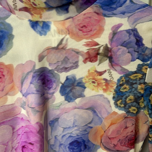 Ganni Turtleneck Printed Mesh Floral | Size 34 or US 2 - Picture 4 of 13